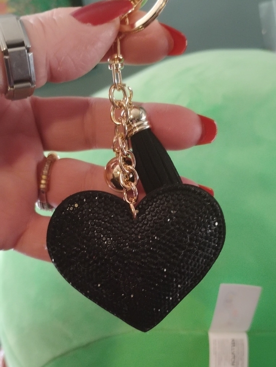 Handbags - Black Heart Sequin Bag Charm Keychain with Gold Hardware